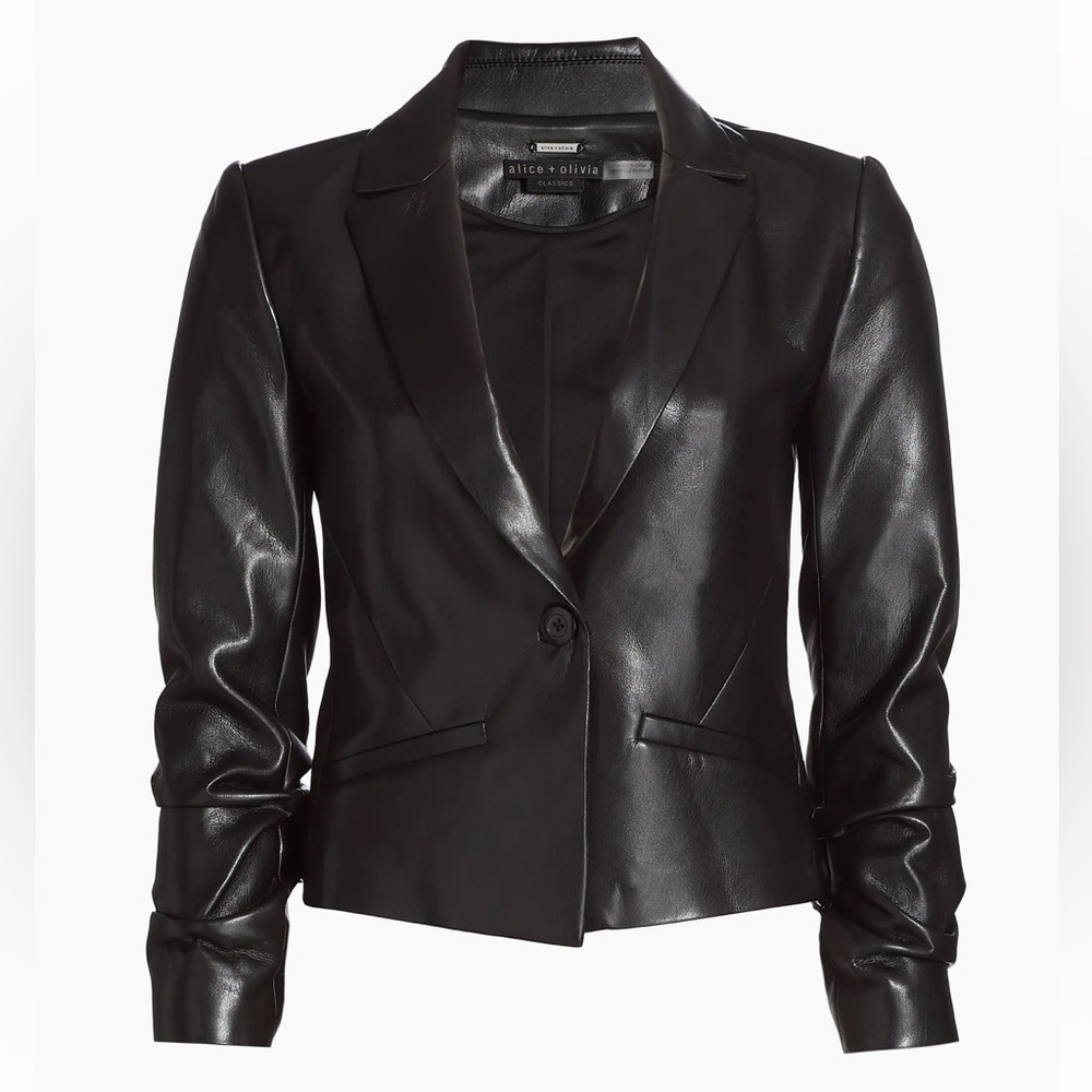 ALICE & OLIVIA Faux Leather Jacket, with Ruched Sleeves size 2